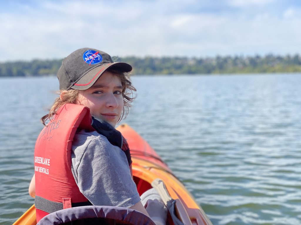 Paddling a rented kayak at Green Lake