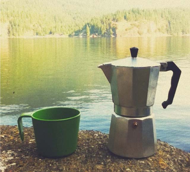 Process of making camping coffee outdoor Stock Photo by bondarillia